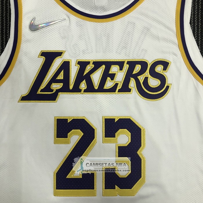 Camiseta Los Angeles Lakers LeBron James NO 23 Association Autentico Blanco